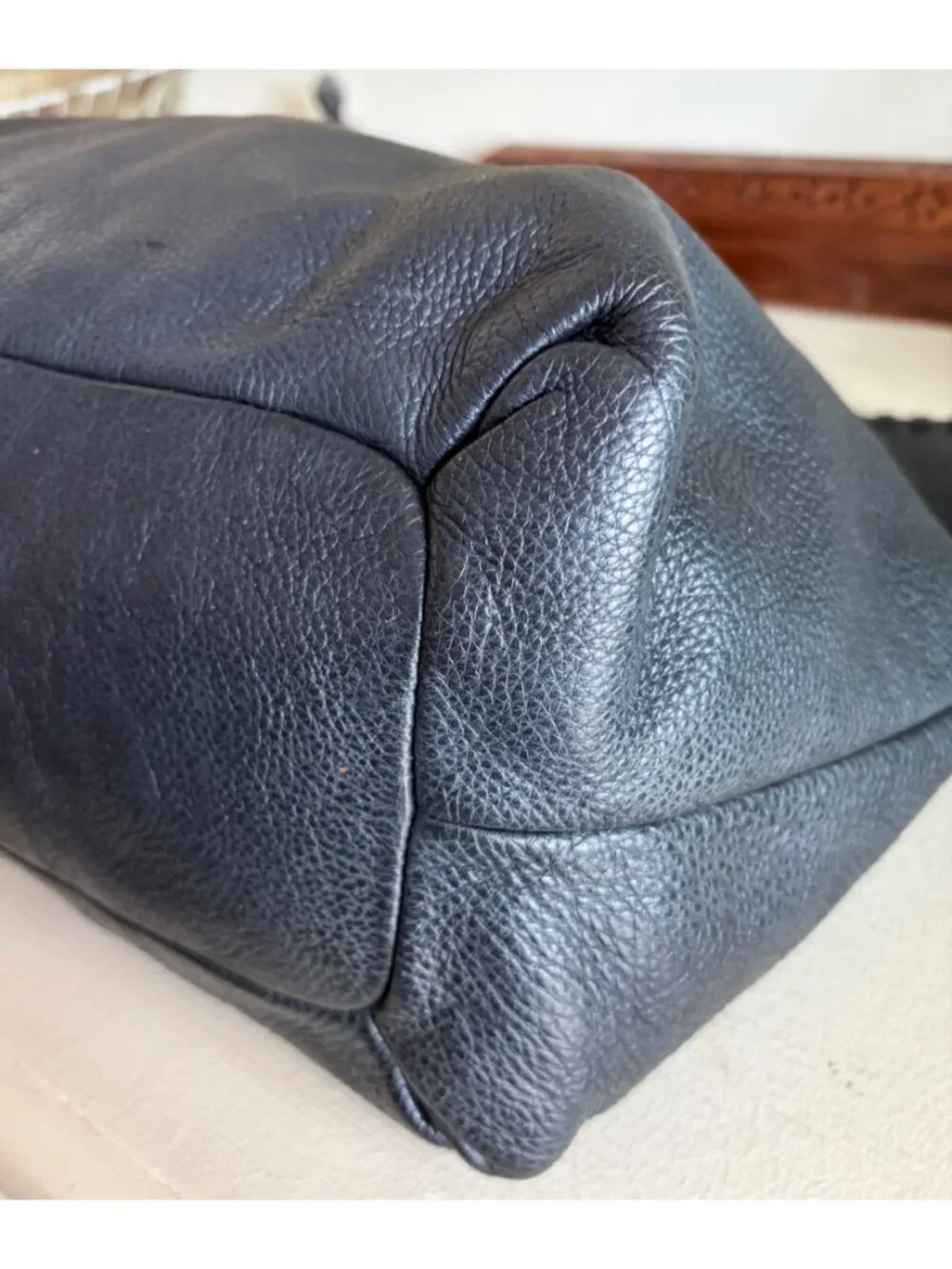 Tory Burch Marion Bag Whipstitch Trim Gold Chain Pebbled Black Shoulder Leather - Picture 12 of 13